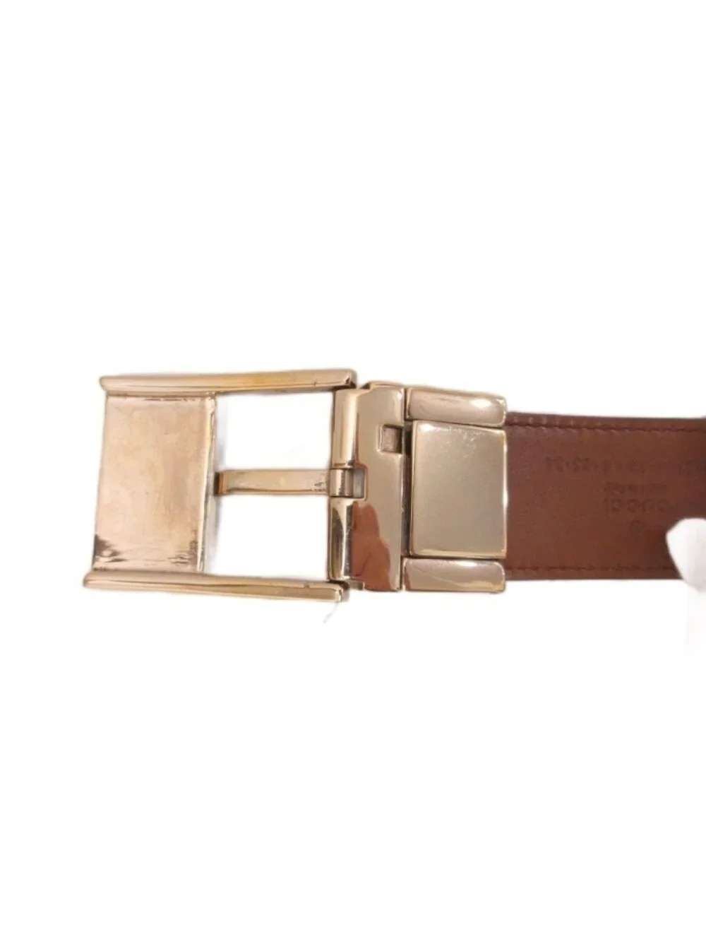 Gucci Square Buckle Leather Belt Logo Stamp Black Gold Tone